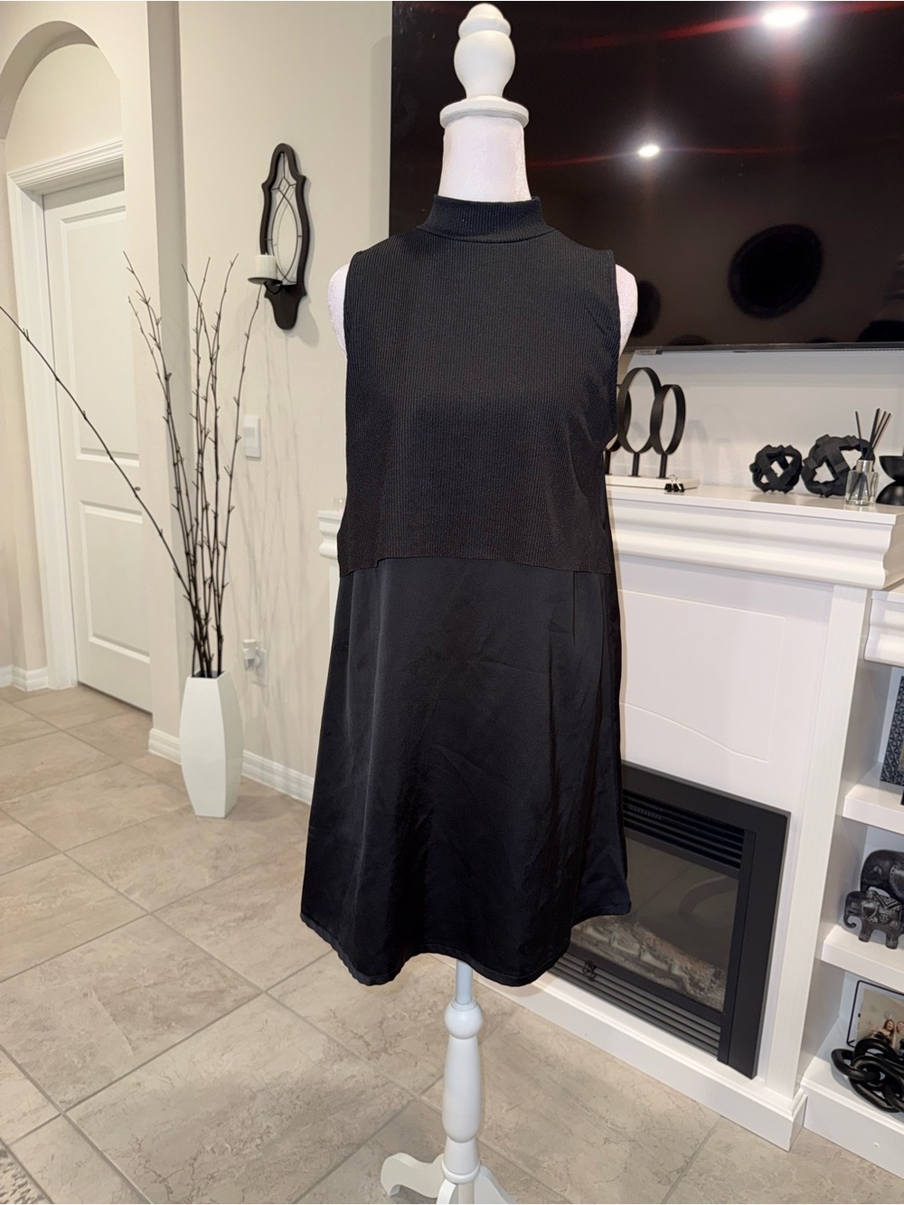 Zara Black Sleeveless Mock-Neck A-Line Dress Size M